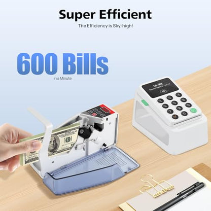Portable Money Counter Machine 600 Bills/Min, Dual Power Battery/AC Bill Counter with ADD Mode & Batch Function - Lightweight Cash Counter for Banks Retail Stores