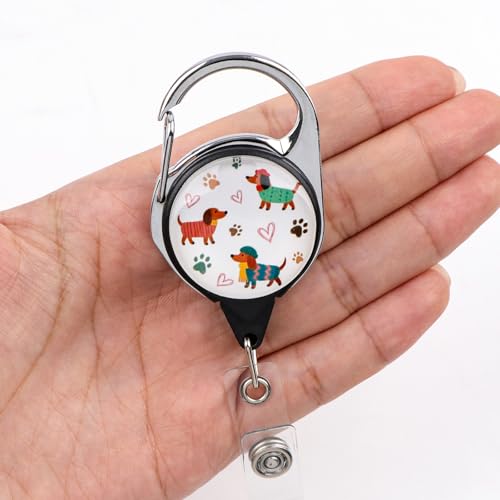 Funny Dog Lanyard Badge Holder for Dachshund Lover Retractable ID Badge Reel Clip for Cruise Card Lanyard Preppy School Kids Teacher Nurse - color: Dachshund