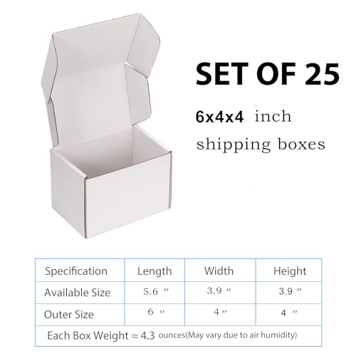 6x4x4 White Shipping Boxes for Small Business, Packing, 25 Pack - color: White, size: 6x4x4 Inch
