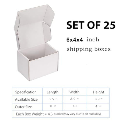 6x4x4 White Shipping Boxes for Small Business, Packing, 25 Pack - color: White, size: 6x4x4 Inch