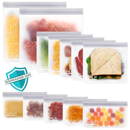 SPLF 12 Pack Dishwasher Safe Reusable Food Storage Bags, Gray - color: Gray, size: 12 Pack-2 Gallon 5 Sandwich 5 Snack