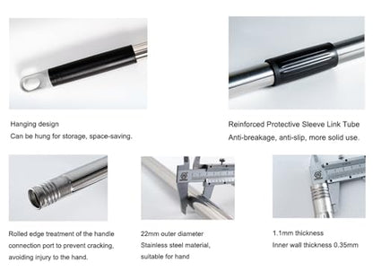 Long Handle 4 Section Stainless Steel Pole Heavy-Duty Push Broom Brush Pole Replacement (4 Section Poles-25mm) - color: 4 Section Stainless Steel Poles-25mm