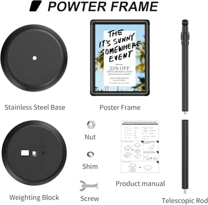 Sign Holder Stand Display: 8.5×11 Inch Adjustable Standing Signage Stand with Snap Frame for Malls Schools Restaurants (2 pack)