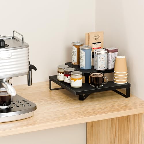 Display Rack for Retail Counter Top Craft Shows Tradeshows, 3 Step Corner Tiered Table Display Tower for Cupcake Jewelry Perfume(Black)