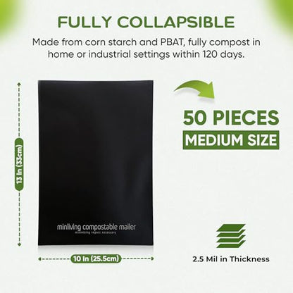 Biodegradable Poly Mailers 10x13, Compostable Shipping Bags 50pk - size: M, 50 Pack