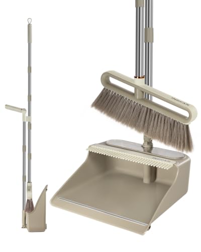 Broom and Dustpan Set with 52" Adjustable Long Handle, (Santra Lite) - color: Sandstone Beige