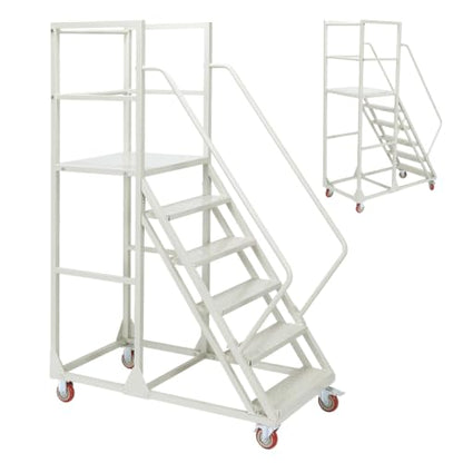 4/6 Step Rolling Stairs with Wheels Industrial & Warehouse Ladder with Handrails 880 LBS Capacity Rolling Steps for Goods Shelves 880 LBS Capacity