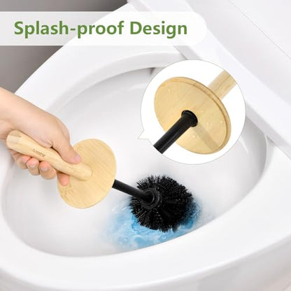 Black Toilet Bowl Brush and Holder Set,Cute Rv Bamboo Cleaner Scrubber - color: Black 1p