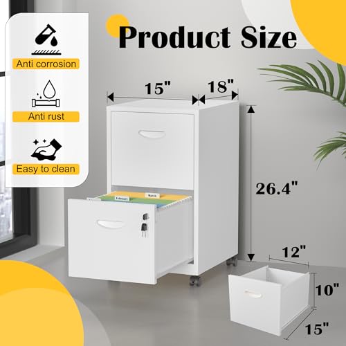 SteeLoong 2 Drawer File Cabinet,Metal Mobile File Cabinet with Lock White - color: White, style: 2 Drawer on Wheels