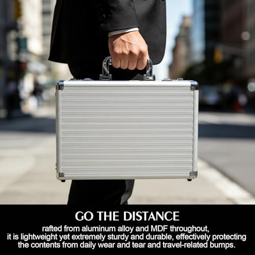 Locking Briefcase, Metal File Organizer with Dual Combination Locks