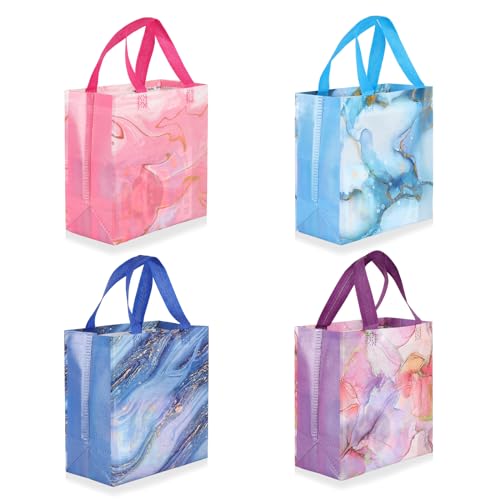 Piqiya 12pcs Marble Non-woven Gift Bags with Handle - Medium Reusable Tote Bags, Suitable for Kids & Adults - Birthday, Mothers Day, Fathers Day & Baby Shower - color: Marble, size: 1Count（Pack of 12）