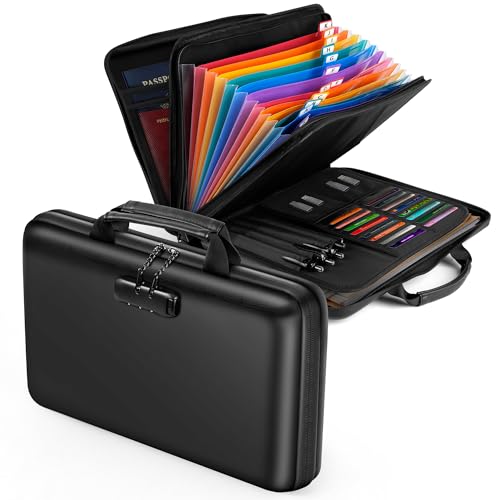 Fireproof Document Safe Box with Lockable Zipper, Hard-shell, 13 Pockets, Waterproof for Important Papers Binder, Fire/Water Resistant File Box for Travel, Home & Office, Organizer for Passport, Cards - size: M