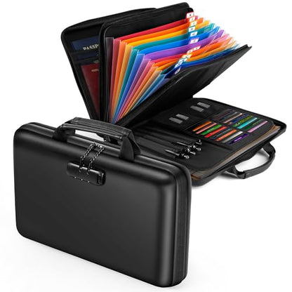 Fireproof Document Safe Box with Lockable Zipper, Hard-shell, 13 Pockets, Waterproof for Important Papers Binder, Fire/Water Resistant File Box for Travel, Home & Office, Organizer for Passport, Cards - size: M