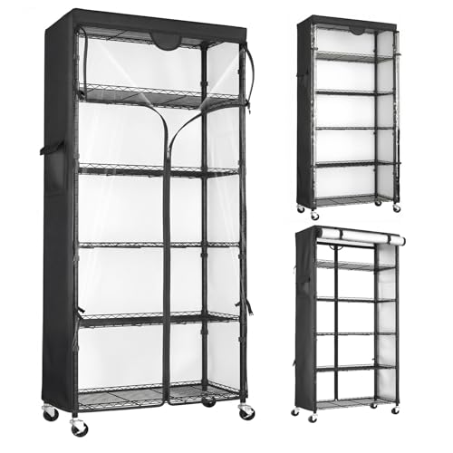Wire Shelf Rack with 600D Oxford Cover & Wheels, 30"W x 14"D x 72"H - size: 6-Shelf 30"W x 14"D x 72"H W/Cover