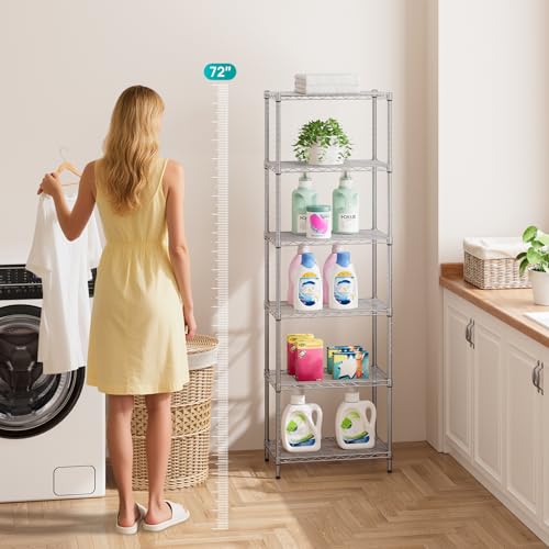SINGAYE 6 Metal Shelves Wire Shelving Storage Shelf Adjustable Unit Pantry - color: Grey, size: 6 Tier 12"Dx22"Wx69.5"H