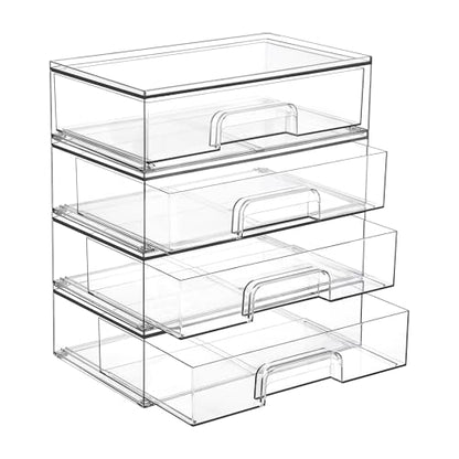 Vtopmart Clear Stackable Storage Drawers, 4 Pack Wide Plastic Organizers - style: Wide-4pack-Clear