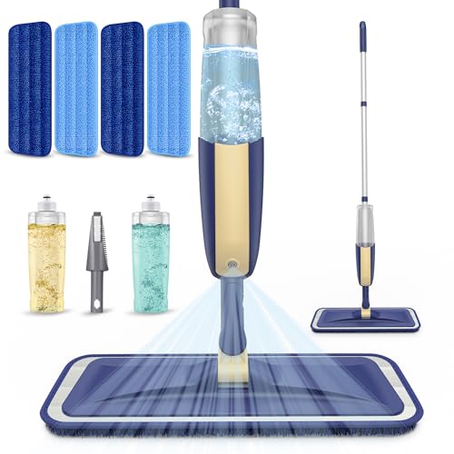 Spray Wet Mops for Floor Cleaning: Hardwood Floor Mop 2 Bottles Refillable - color: Beige