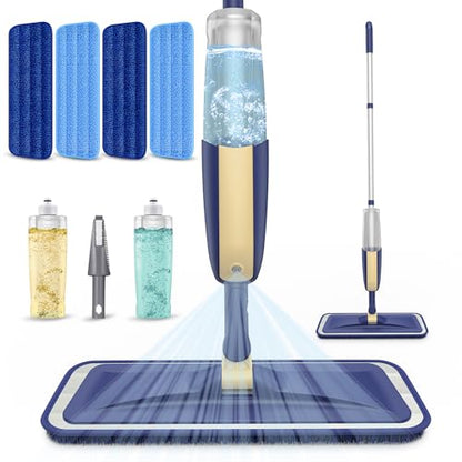 Spray Wet Mops for Floor Cleaning: Hardwood Floor Mop 2 Bottles Refillable - color: Beige
