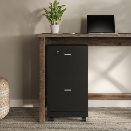 Lavish Home 2-Drawer Wooden File Cabinet with Lock, Black, 16” x 27” - color: Black, style: Silver Hardware