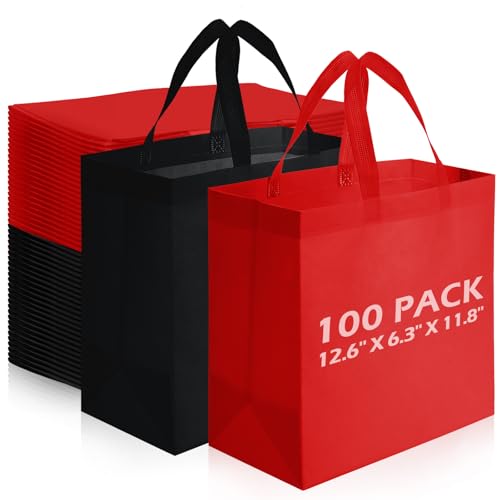 Reginary 100 PCS Non Woven Tote Bags Bulk,Red,Black - color: Red,black