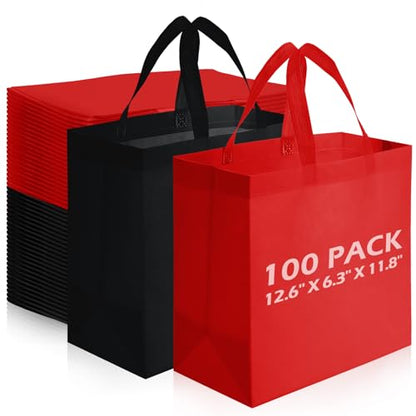 Reginary 100 PCS Non Woven Tote Bags Bulk,Red,Black - color: Red,black
