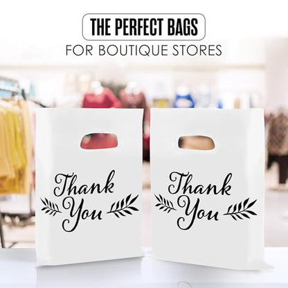 Thank You Bags, Merchandise Bags, With Handles, White 9”x12” Bulk 100 Pk - color: White, size: 9" x 12"