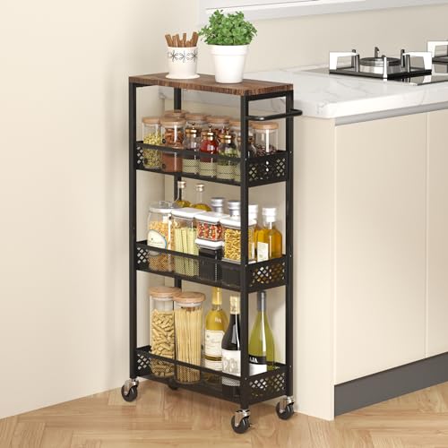 XYZLVSI Utility Slim Storage Cart, 4 Tier Kitchen Narrow Shelf on Wheels - size: 16.7"Dx7.1"Wx34"H