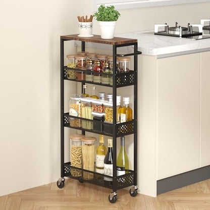 XYZLVSI Utility Slim Storage Cart, 4 Tier Kitchen Narrow Shelf on Wheels - size: 16.7"Dx7.1"Wx34"H