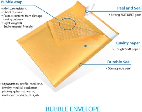 SupplyAir 7.25x8 Kraft Bubble Mailers #CD Size, Self-Seal Padded Envelopes for Shipping CDs DVDs Media, 10 Pack
