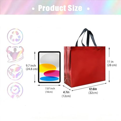 cabzymx 15 Pcs Glossy Red Reusable Gift Bags with Handles, 12.6 x 4.7 x 11 In Party Bags with Sturdy Base, Holiday Goodie Bag Bulk for Birthday, Wedding, Party, Xmas - color: Red, size: 1 Count (Pack of 15)