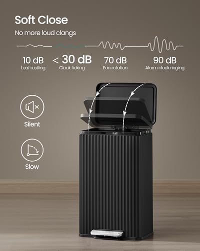 SONGMICS Trash Can, 13 Gallon (50 L), Stainless Steel, with Lid, Pedal - color: Ink Black, size: 13 Gallon