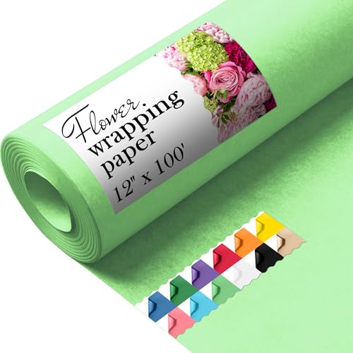Paclord Flower Wrapping Paper, 12" x 1200" (100 ft), 45 lbs Thickness - color: Light Green, style: 12"W x 1200"L
