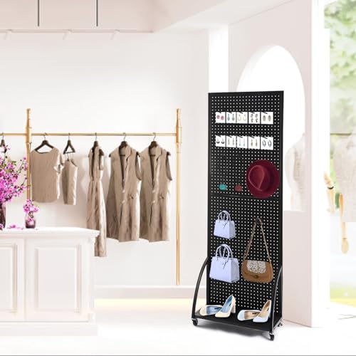 NectaCol 2'x 6' Metal Pegboard Display Stand with a Plate, Peg Board Panels, Standing Pegboard Display, Craft Fair Display Rack, Art Display Stand, Extra 10 pieces Hooks-Black - color: 1 Pack Black