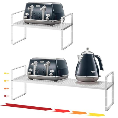 16.5~27.1" Expandable Shelf with Hole，1Pack 8.1" Wide Stackable Cabinet Shelves，White - color: White, size: 1Pcs // 8''W-K