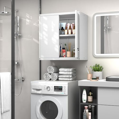 GREATMEET Wall Mounted Storage Cabinet, Metal Garage Cabinet, White - color: White, size: 27.95"H
