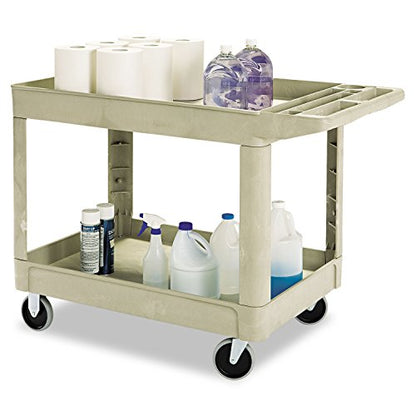 Rubbermaid Commercial Products BRUTE Heavy Duty 2-Shelf Utility/Service Cart, Medium, Lipped Shelves, Ergonomic Handle, 500 lbs. Capacity, Beige, for Warehouse/Garage/Cleaning/Maintenance - color: Beige, size: Medium, style: 2-Shelf
