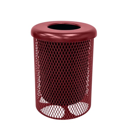COATEDOUTDOORFURNITURE 32-Gal Trash Can, Burgundy, Flat Top Lid - color: Burgundy, size: Flat Top - Expanded Metal