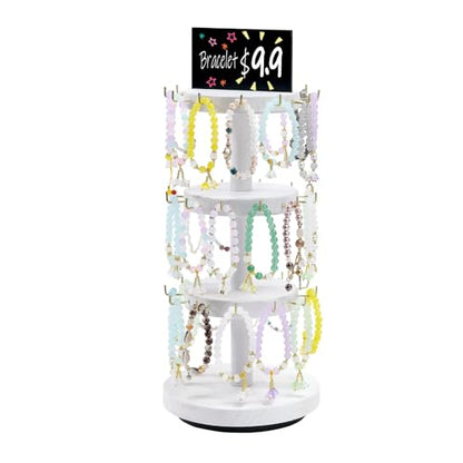 Pinzoveco Bracelet Holder, 3 Tier Wooden Rotating Bracelet Display Stand, Tree Stand Vendor Booth Display with Adversitsing Board, 36 Hooks for Bracelet, KeyChain Display Stand, White (Patent Pending) - color: Weathered White