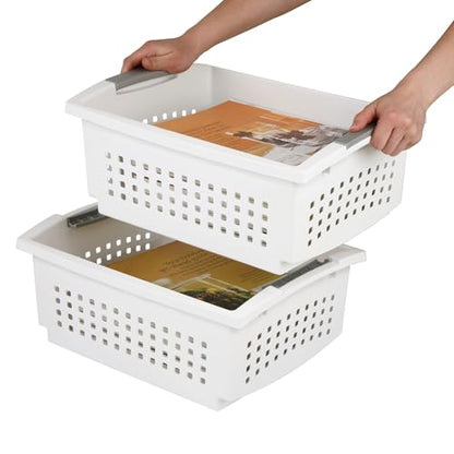 Sterilite Large Stacking Basket Plastic Storage Organizer, White, 16-Pack - size: 16 Pack, style: Large