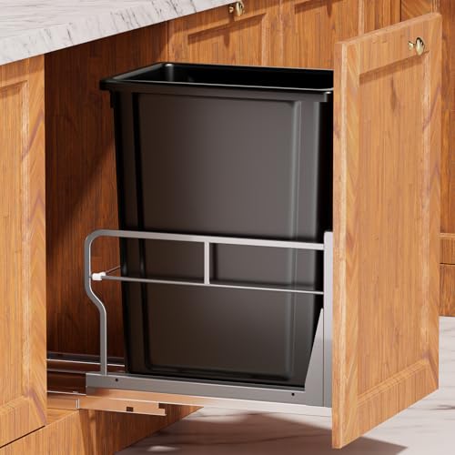 YJHome 8gal/31qt Pull Out Trash Can Under Cabinet, Soft-Close Slides - color: Black, style: Single-B