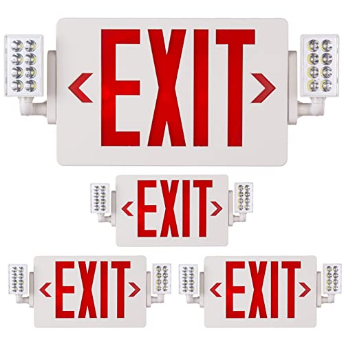 4 Packs Red Exit Sign-120-277V Double Face UL Listed-LED Combo Emergency Light with Adjustable Two Head and Backup Battery-Exit Sign for Business. - size: 4 Pack