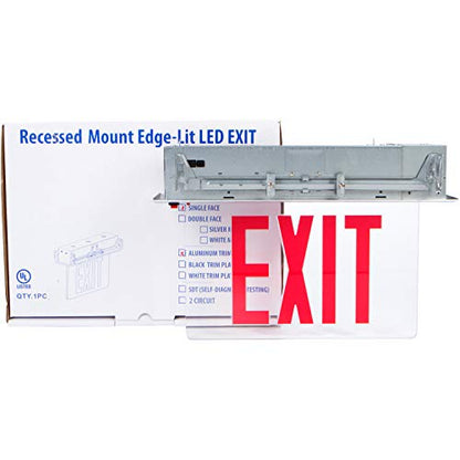 "Morris Products LED Exit Sign - Recessed Mount Edge - Red on Clear Panel, White Housing - Compact, Low-Profile Design - Double Sided Legend - Energy Efficient, High Output - 1 Count, (73413)" - color: Red on Clear (White Housing), size: Double Sided
