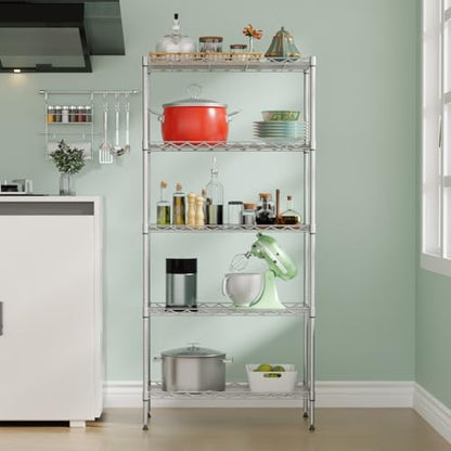 FDW | 5-Tier Wire Shelf | 21" x 11" x 48" | Chrome - color: Chrome, size: 5-Shelf No Wheels