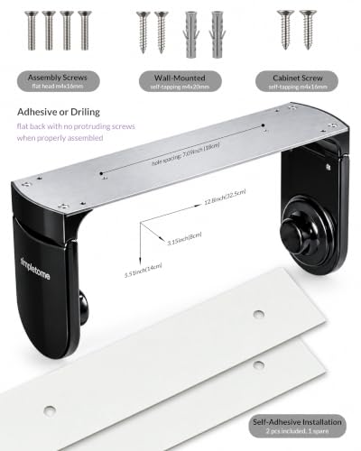 simpletome ONE Hand Tear Paper Towel Holder Under Cabinet Adhesive or Drilling Installation Aluminum Alloy + ABS (Black) - color: Black