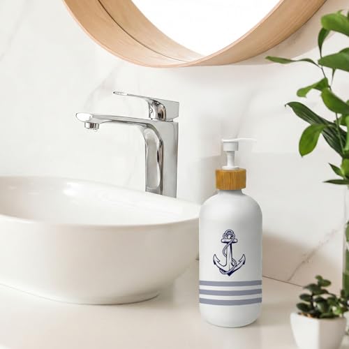 Nautical Soap Dispenser, Coastal Beach Glass Dish Soap Dispenser for Kitchen, Nautical Boat Anchor Ocean Refillable Handsoap Pump Bottle for Bathroom Countertop Kitchen - color: Nautical