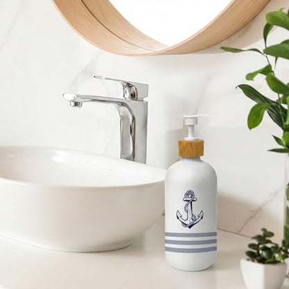 Nautical Soap Dispenser, Coastal Beach Glass Dish Soap Dispenser for Kitchen, Nautical Boat Anchor Ocean Refillable Handsoap Pump Bottle for Bathroom Countertop Kitchen - color: Nautical