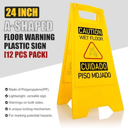 12-Pack A-Frame Double-Sided Bilingual Caution Wet Floor Signs