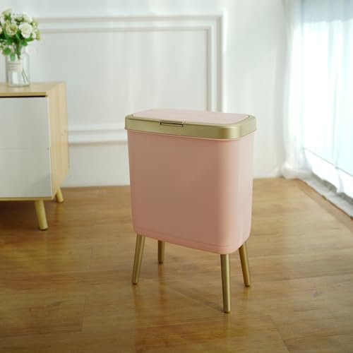 Procade Bathroom Trash Can with Lid,4 Gallon Gold and Pink Garbage Can,Slim - color: Pink