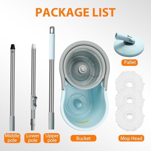 Mop Buckets for Floor Cleaning 360° Spin Wringer Separate Dirty Water with Replaceable Microfiber Mop Head Wet and Dry Suitable for Office and Home Use,Blue