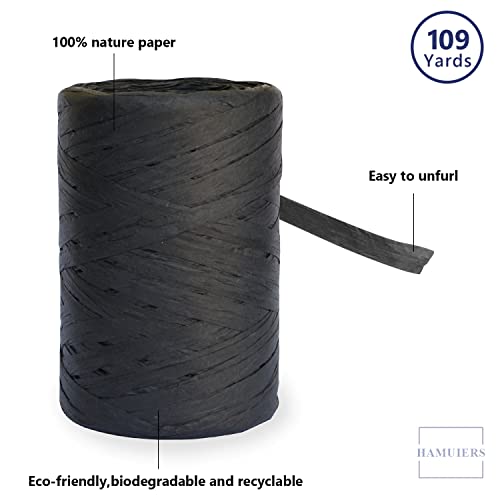 Raffia Ribbon for Gift Wrapping and Packing - 1/4'' Wide, 109 Yards, Black - color: Black, size: 109 Yards